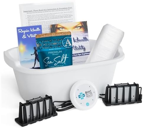 Ionic Foot Bath Detox Machine Super Duty Arrays for Professional & Home Use - Free Regain Health & Vitality Booklet & Brochure - 2 Super Duty Arrays, 20 Basin Liners, Detox Sea Salt, Basin 12QT by BetterHealthCompany