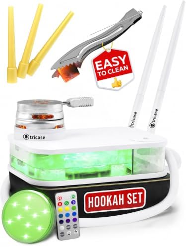 White Hookah Set 2 Hose - Portable Travel Hooka with Bag, Two Silicone Hoses, Charcoal Holder & Cover - Flat Hooka Shisha Set by MROSENFELD