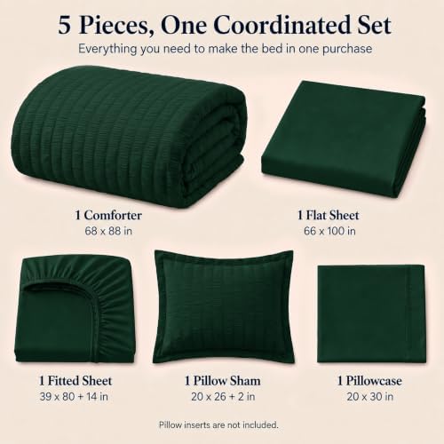 CozyLux Twin XL Comforter Set 5-Piece Emerald Green Seersucker Bed in a Bag - Image 2