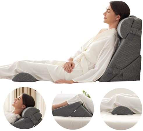 Bedluxe Adjustable 4pcs Bed Wedge Pillow Set, Memory Foam Wedge Pillow Post Surgery for Back, Neck, Leg Pain Relief, Pillow Wedge for Sleeping, Sitting up in Bed, Acid Reflux and GERD, Dark Grey - Image 5