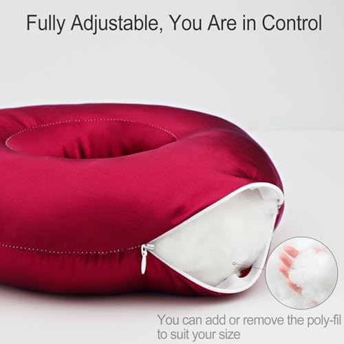 Silky Satin Piercing Pillow Ear Pillows Donut with Hole for Ear Pain CNH Piercing Pain Relief Sleeping Pressure Sore Side Sleepers Smooth Cooling Ear Guard Protector, Burgundy - Image 6