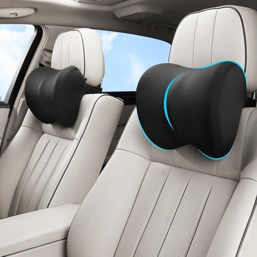 2-Pack Car Neck Pillow with Height-Adjustable,Car Headrest Pillow for Neck Support Relieves Driving Fatigue, Soft Memory Form and Ergonomic Design Fits Most Car Seats(Matte Black) by Raygis