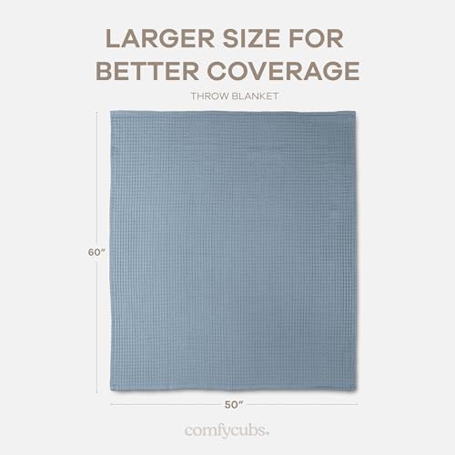 Comfy Cubs 100% Cotton Waffle Weave Throw Blanket Breathable Skin-Friendly Soft Lightweight Blankets - Perfect Warm Textured Blanket Layer - Size for Couch Bed & Sofa (Pacific Blue, 50" X 60") - Image 4