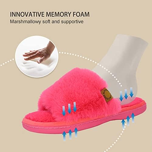 Onmygogo Indoor Slippers for Women Open Toe with Memory Foam, Soft Faux Fur Nonslip House Slippers - Image 5