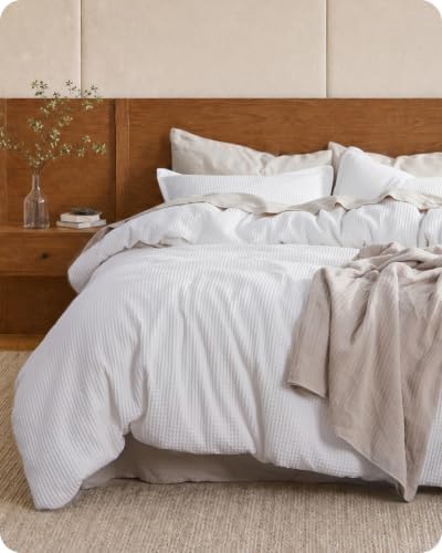 Bedsure PureWoven 3 Pieces Cotton Waffle Weave Duvet Cover, Bright White by Unknown