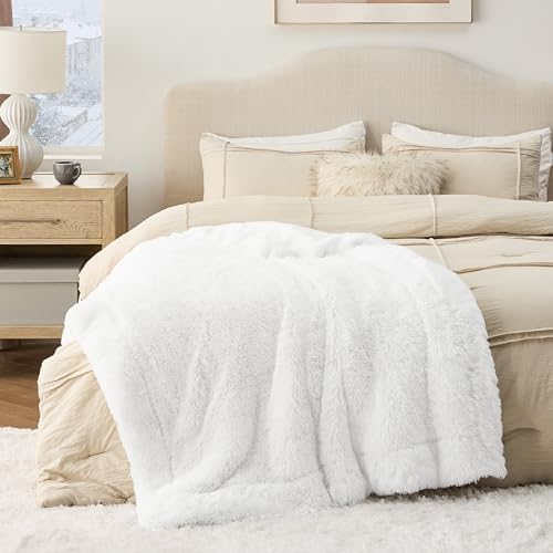 Bedsure Faux Fur Fluffy Sherpa Throw Blanket Couch Twin White 60"x80" - Image 6
