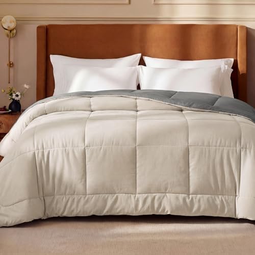 Bedsure Comforters Full Size Duvet Insert, Quilted Down Alternative Comforter, Ultra Soft Lightweight Comforter Blanket for Bed, with 8 Tabs, Machine Washable, 82x 86 in, Beige/Grey by Unknown