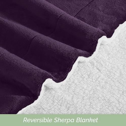 Elegant Comfort Ultra Soft Reversible Flannel Sherpa Blanket - Cozy Silky Fleece Throw for Couch, Bed - Plush Fuzzy Warm Winter Blanket for Gift, Full, Purple - Image 5