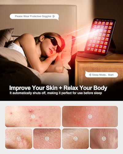 Red Light Therapy for Face 6 Modes, Portable Red Light Therapy Panel with Protective Goggles and Timer, Infrared Red Light Therapy for Body Care, Black - Image 2