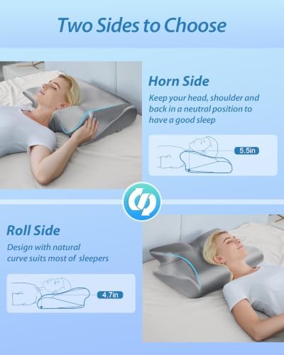 HOMCA Memory Foam Cervical Pillow, 2 in 1 Ergonomic Contour Orthopedic Pillow for Neck Pain, Contoured Support Pillows for Side Back Stomach Sleepers with Satin Pillowcase (Satin Gray) - Image 6