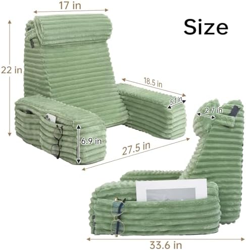 ENITYA 22" XL Back Pillow for Bed Sitting Up with Armrests & Big Pockets - Image 2