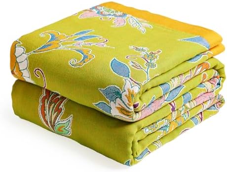 VANJOROY Boho Throw Blanket 50" x 60", 100% Organic Cotton Breathable Ultra Soft Bed Quilt Throw - All Season Luxury Floral Farmhouse Decor Blanket for Sofa Couch Chair and Gift. Green/Blue by CHOOSEVANJOROYENJOYAMORECOMFORTABLEFEELING