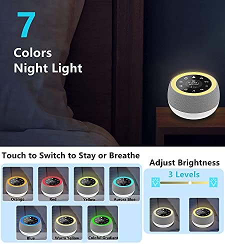 [2 in 1] White Noise Machine, Sleep Sound Machine with 7 Colors Night Light, 32 Soothing Sounds, Built-in Battery & Headphone Jack, Portable Sound Machine for Sleeping Baby, Adult and Sound Therapy - Image 3