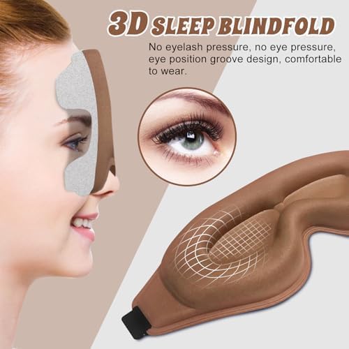 3D Advanced Eye Mask for Sleeping，Ultra Delicate Soft Skin Friendly Eye mask，100% Blackout Sleep Eye Mask for Sleep, Eyelash Extension Sleep mask (Coffee Color) - Image 3
