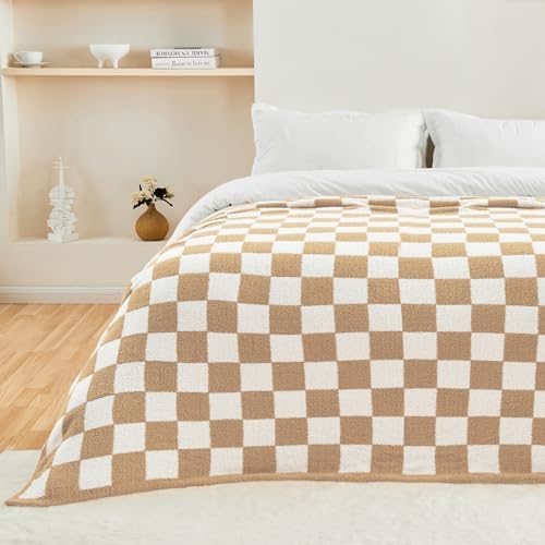 CozeCube Beige White Reversible Checkered Knit Throw Blanket 50"x60" - Image 7