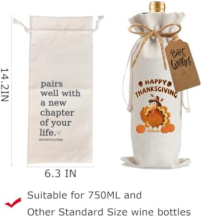 1Pcs Happy Thanksgiving Wine Bag Thanksful Gifts Wine Bag, with 1Pcs Kraft Blessing Cards and natural jute rope - Image 2