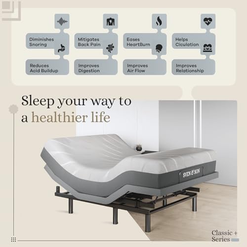 Sven & Son Harmony Adjustable Bed Base, Head and Foot Lift, Massage, Under-Bed Lights, USB, Gel Memory, Zero Gravity Smart Frame - Full + 12 inch Memory Foam Matt (Medium) - Image 3
