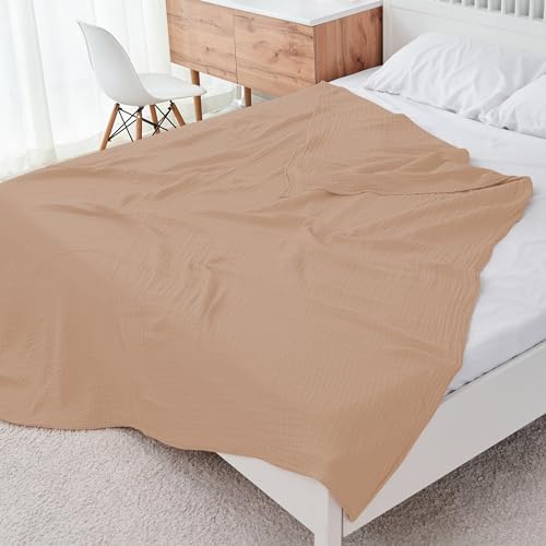 Cosy Family 6 Layer Muslin Bed Blanket - Breathable and Lightweight Gauze Boho Blanket for Spring, Soft 100% Cotton Muslin Blanket, Brown, 80x90 Inches - Image 6