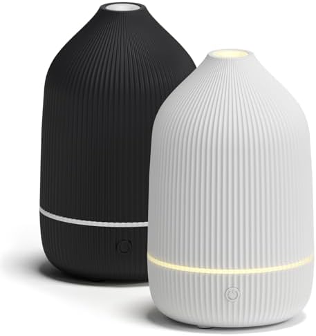 Essential Oil Diffuser, 2Pack, 100ml Aromatherapy Diffuser, Mini Ultrasonic Diffuser for Essential Oil, Home, Office, Cool Mist Humidifier with 7 Led Light, Auto Shut-Off, White & Black by Salubrito