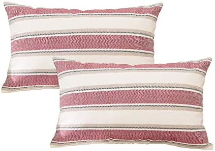 2 Pcs Stripe Pillow Case Soft Linen Rectangle Decorative Throw Cushion Cover Pillowcase with Hidden Zipper for Sofa 12" x 20 " by NATUS+WEAVER