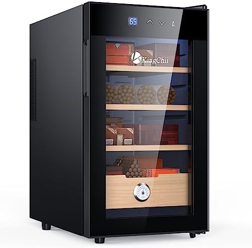 KingChii 48L Electric Cigar Humidors with Temperature Control System, Cigar Cabinet with Spanish Cedar Wood Shelves & Hygrometer, Gifts for Men (4 Layers 300 Capacity) by KingChii