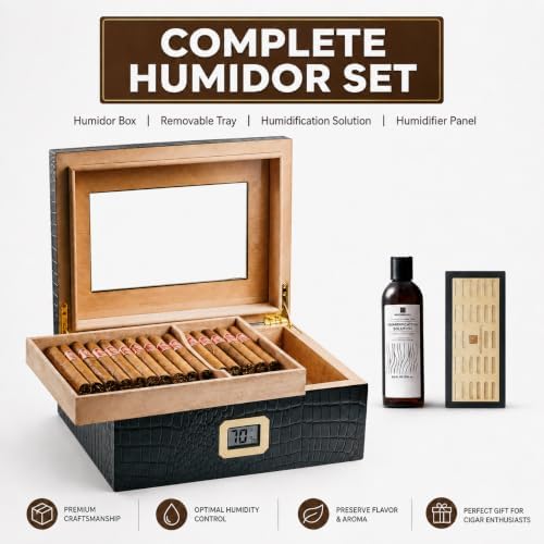 Cigar Humidor Box, Spanish Cedar Wood Desktop Humidor - Image 2