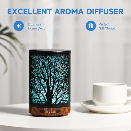 Essential Oil Diffuser 120ML Metal Aromatherapy Diffuser with Timer, Cool Mist Humidifier with Auto Shut-Off & 7 Color Lights for Home Office Spa (Tree) - Image 5