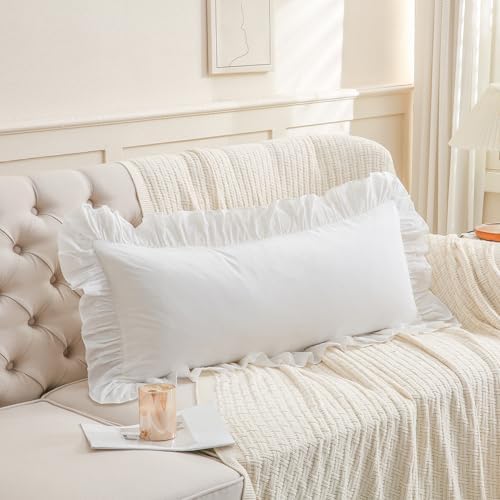 14x36 inches Off White Ruffled Lumbar Pillow Cover 1 Piece - Image 4