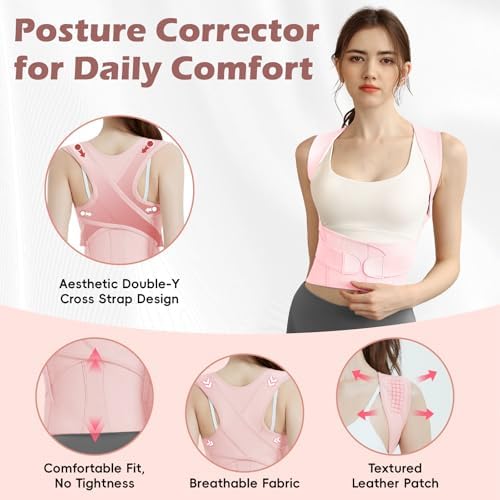 Posture Corrector for Women & Men, Full Back Brace Support with Adjustable Shoulder Straightener, Lower & Upper Back Pain Relief - Scoliosis, Hunchback, Spine Corrector (Pink, Large) - Image 6