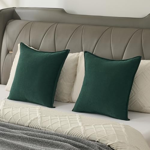 FUTEI Pack of 2 Chenille Throw Pillow Covers 12x20 Inch, Dark Green - Image 6