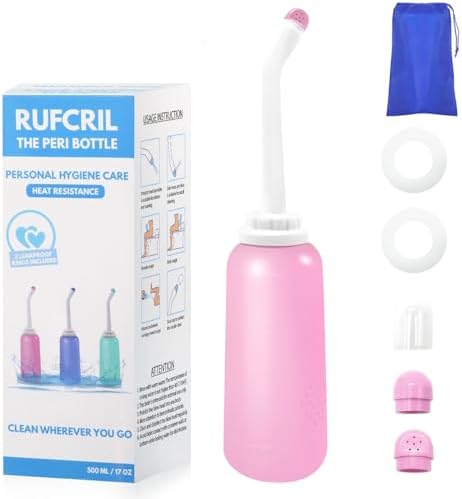 Peri Bottle Postpartum, RUFCRIL 500ml Bidet Bottle, Upside Down Peri Bottle, Boilable TPE, Travel Bag, for Perineal Care, Hemorrhoid Care, Feminine Cleansing & Baby (Pink) by RUFCRIL