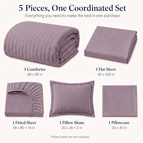 CozyLux Twin XL Comforter Set 5 Pieces Dusty Purple Seersucker Bed in a Bag - Image 2