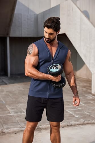 COOFANDY Men's Workout Hooded Tank Tops 2 Pack Zip Up Sleeveless Gym Shirts Muscle Cut Off T Shirt Bodybuilding Hoodies - Image 4