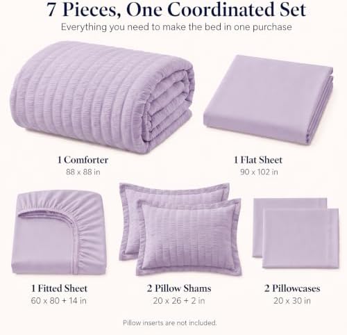 CozyLux Queen Comforter Set, 7 Pieces Light Purple Seersucker Bed in a Bag - Image 2