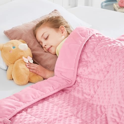 Weighted Blanket - 2 lbs Pink Minky Heavy Blanket, 36"x48", Small Size Breathable Lap Blanket by HOSUKKO