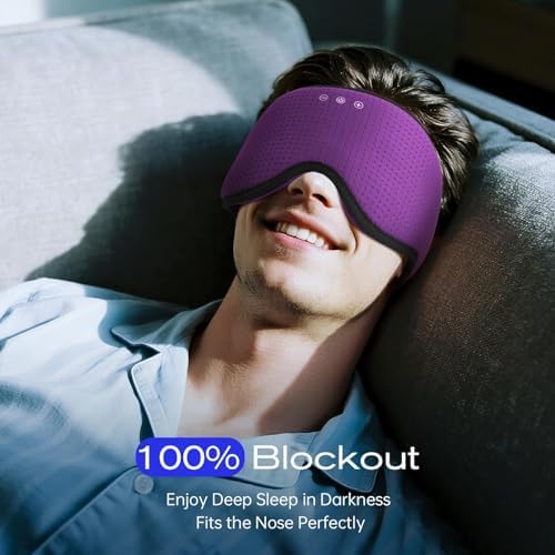 Sleep Mask with Bluetooth 5.4 Headphones, Sleeping Headphones for Side Sleepers, Wireless Music Eye Mask Speakers for Men, Women, Tech Gifts, Purple - Image 5