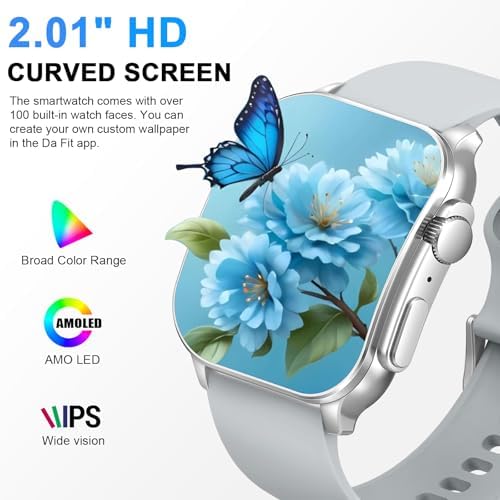 Smart Watch, 2.01" AMOLED Curved Touchscreen Fitness Watch for Men Women, IP68 Waterproof, 24/7 Heart Rate/Sleep Monitor, Fitness Tracker with Pedometer, 120+ Sports Modes, Watch for Android iOS Gray - Image 2