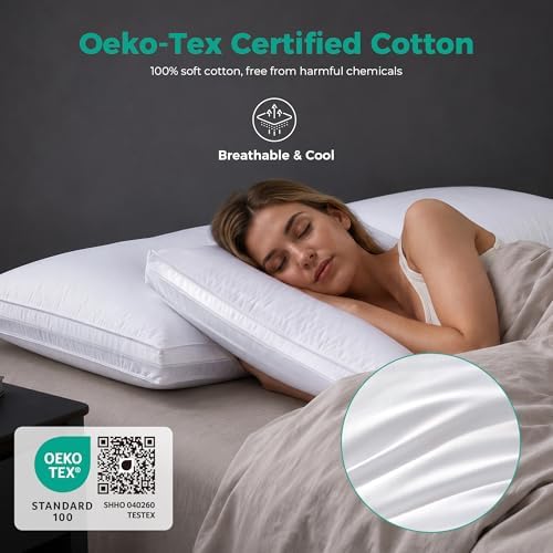 Three Geese Adjustable Layer Goose Feather Pillow,Assemblable Bed Pillow,100% Soft Organic Cotton Cover,Good for Side and Back Stomach Sleeper, Queen Size,Packaging Include 2 Pillows - Image 4