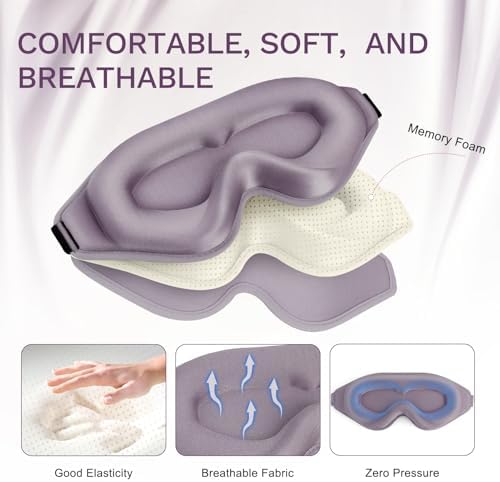 99% Fully Block Out Light Eye Sleep Mask, 3D Deep Contoured Eyes Cover Zero Pressure, Long Lash Extension Eyes Mask with Adjustable Straps for Sleeping Travel Home Nap Rest Women Men (Light Purple) - Image 3