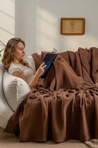 Muslin Blanket - Pure 100% Turkish Cotton Airy Soft Light Versatile Gauze Throw Blanket for Bed, Couch, Sofa (Dark Brown, Twin XL Size (71" x 95" inch)) - Image 2