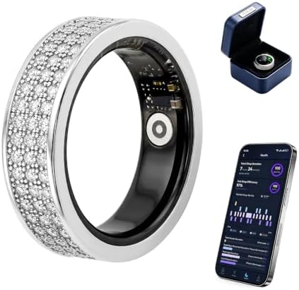 Venlan Smart Ring for Women - Elegant Silver Fitness Ring with 100+ Zirconia Crystals, Dual-Plated Platinum Coating, Real-Time Heart Rate, Sleep & Temperature Monitoring(Silver,#11) by Unknown