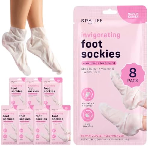 SpaLife Moisturizing Foot Sockies | Foot Mask for Dry Cracked Feet | Tea Tree Oil Softening Booties | Callus Remover Alternative | Self Care Gifts for Women | 8 Pack by SpaLife