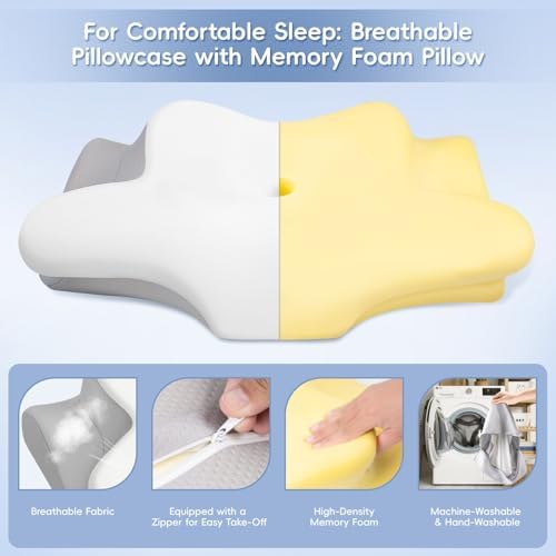 Cervical Neck Pillow, Memory Foam Pillows for Neck and Shoulder Pain Relief, 2 Heights Ergonomic Pillow with Breathable Ice Silk Cover, Neck Support Pillow for Side Sleepers White - Image 5