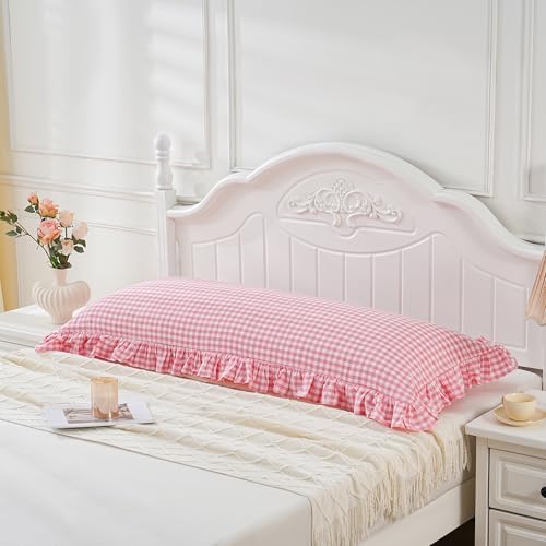Pink/White Gingham Body Pillow Sham 20x54 inches - Image 3