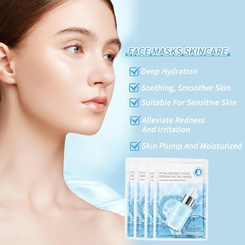 IREV Hyaluronic Acid Face Masks Skincare, Hydrating Facial Masks, Deep Moisturizing Face Mask for All Skin Types, Facial Sheet Mask for Women Skin Care, Smoothing Rejuvenating 10 Pack - Image 7
