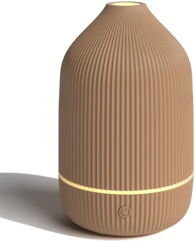 Essential Oil Diffuser, 100ml Aromatherapy Diffuser, Mini Ultrasonic Diffuser for Essential Oil, Home, Office, Cool Mist Humidifier with 7 Led Light, Auto Shut-Off, Brown by Salubrito