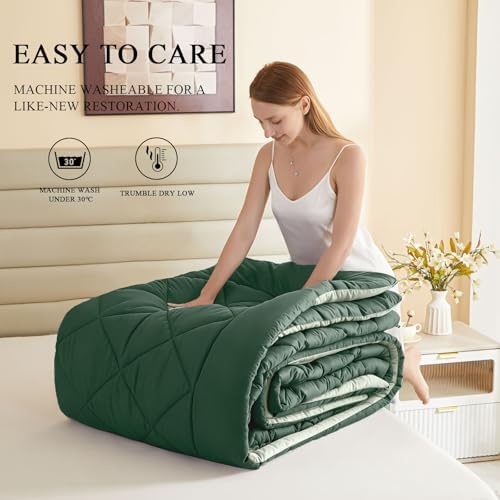 120x120 Oversized King Comforter,Super King Size Comforter Oversized, All Season Soft Lightweight Quilt Down Alternative Duvet Insert with 8 Corner Tabs, Emerald Green/Sage Green - Image 6