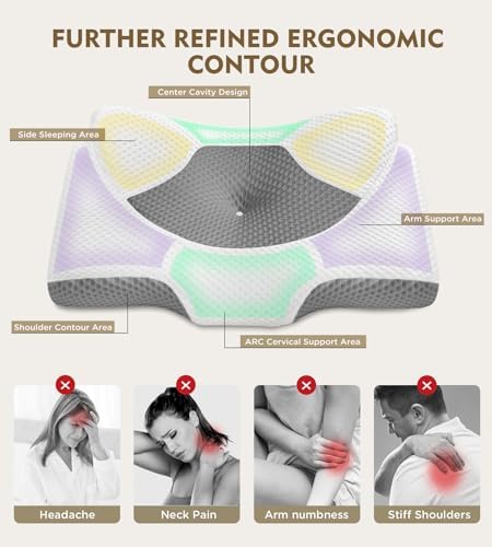 Osteo Cervical Pillow for Neck Pain Relief, Hollow Design Odorless Memory Foam Pillows with Cooling Case, Adjustable Orthopedic Bed Pillow for Sleeping, Support for Side Back Sleepers - Image 3
