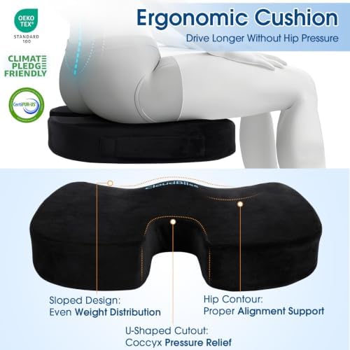 CloudBliss Ergonomic Seat Cushion & Lumbar Support Pillow Set, Black, XL - Image 6