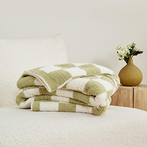 CozeCube Sage Green White Reversible Checkered Knit Throw Blanket 50"x60" - Image 6